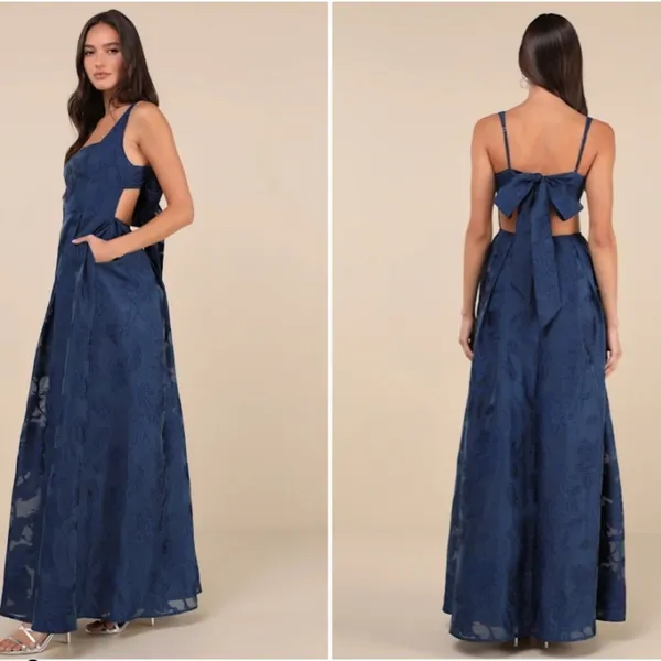 LULU's Prom Wedding Bridesmaid Floral Boho Flowy Sexy Tie-Back Maxi Dress - Image 5