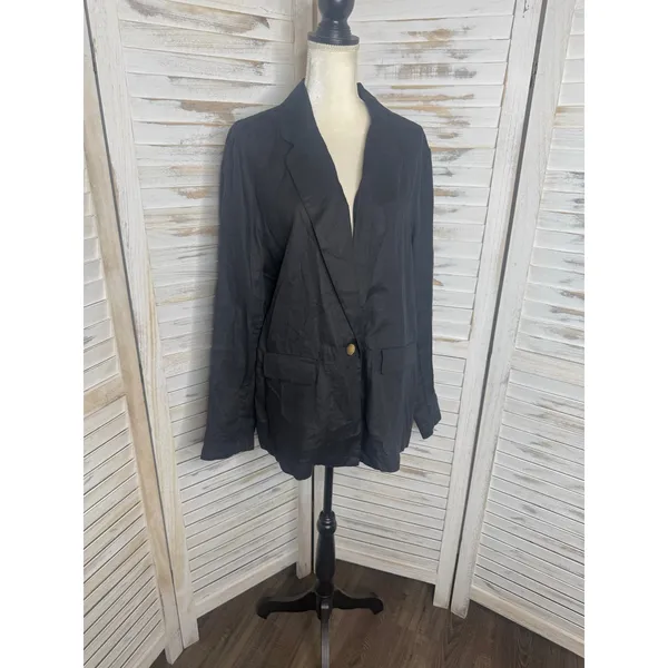 NWT Quince Women's XL European Linen Relaxed Blazer Black Coastal Corporate Flax - Image 4