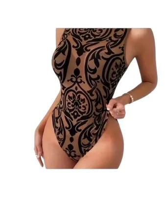 Women’s Mesh See Through Bodysuit Brown Size M - Image 2