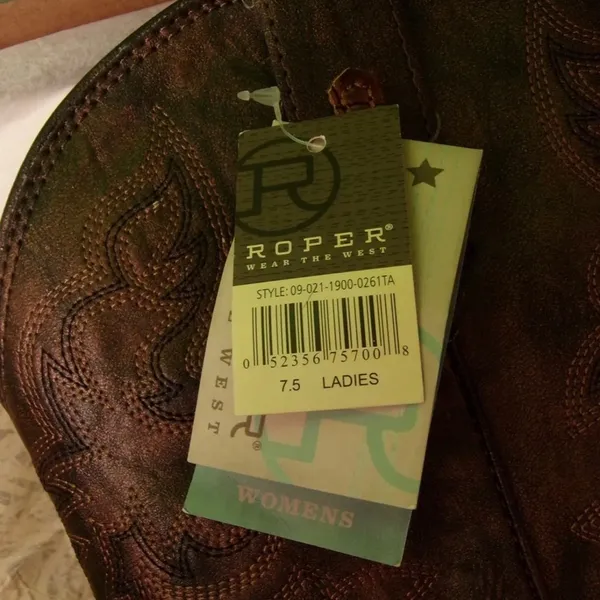 Roper Brown Croco Vamp Brown Shaft Western Boots Size 7.5 New Gift - Image 5
