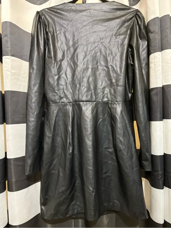 Zara Black Faux Leather Wrapped Belted Jacket - Image 5