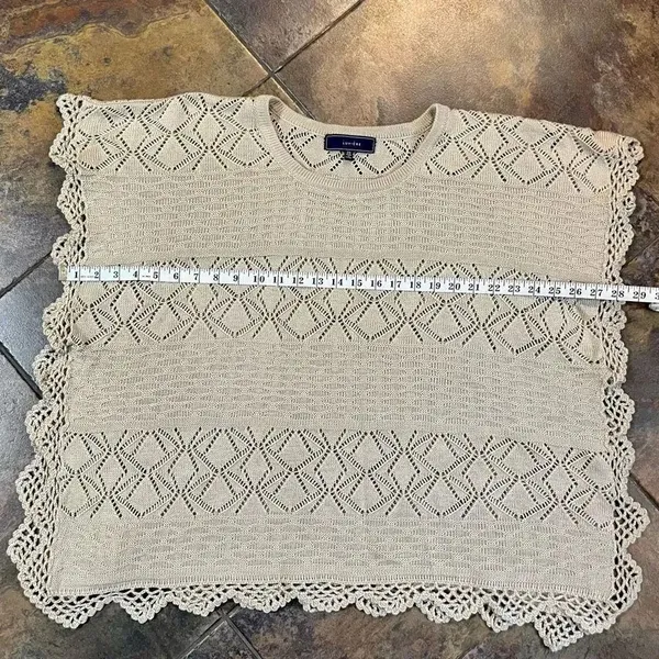 Lumiere Women’s Tan Knit Crochet Poncho Blouse One Size - Image 9