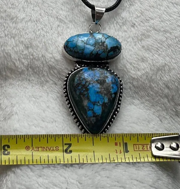 Turquoise Natural Gemstone 925 Silver Plated Gemstone Pendant Necklace - Image 5