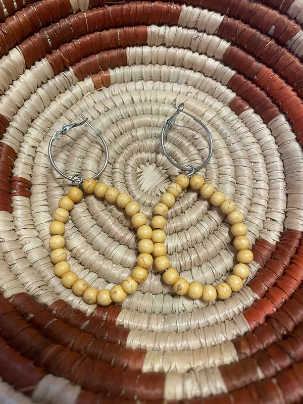 Yellow Beaded Hoop Earrings - Image 3