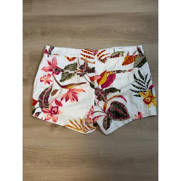 Old Navy Everyday Short Womens 8 White Floral‎ Mid Rise Linen Blend Tropical - Image 8