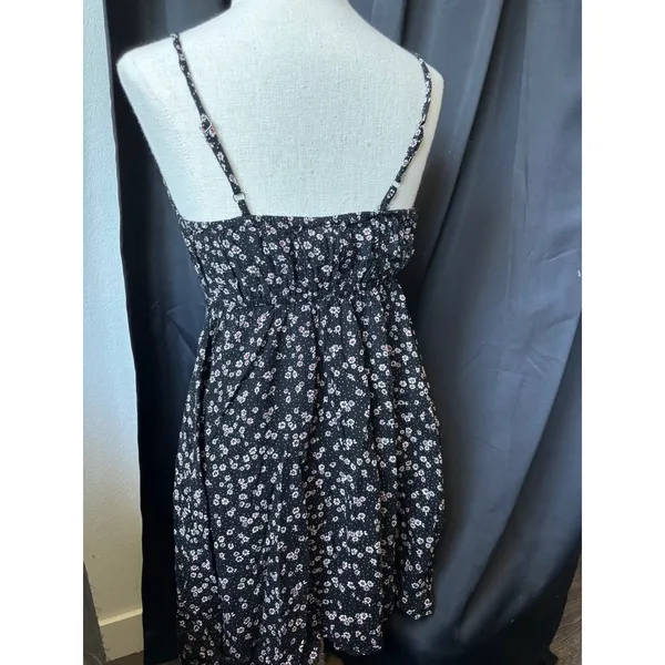 Angie Floral Mini Dress Black Pink Daisy Empire Waist Tie Front‎ Small - Image 6