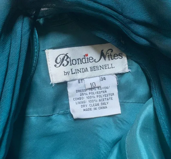 Blondie Nites by Linda Bernell Teal Shiny Dress 10 - Image 2