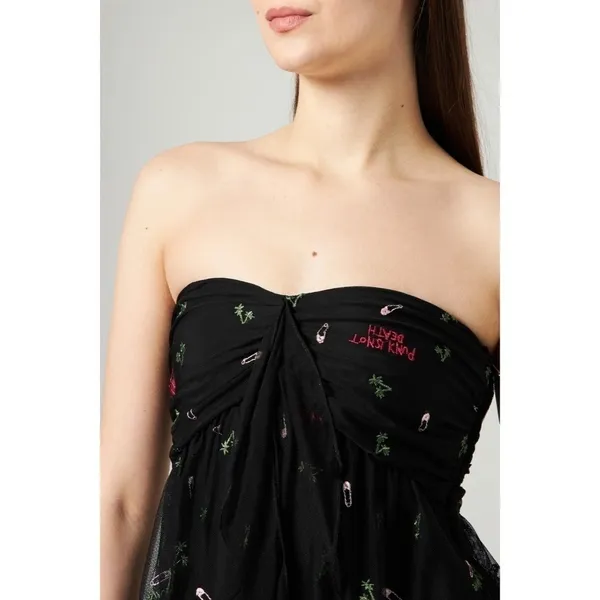 PATRIZIA PEPE Embroidered Tulle Top Strapless Floral Punk Size 40 US 4 - Image 6