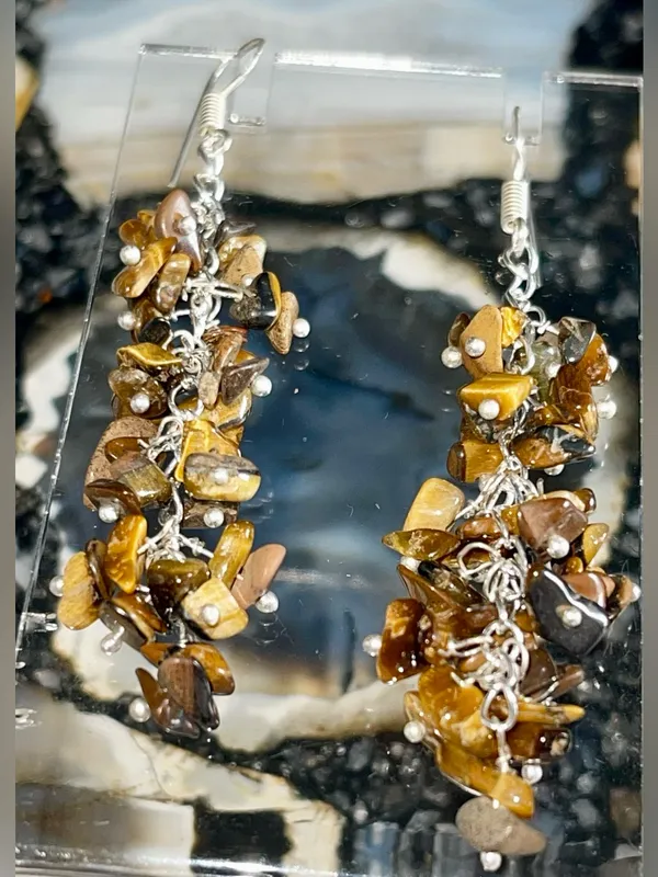 Nuggets of Golden Yellow Tiger Eye Earrings 2 1/2” - Image 3