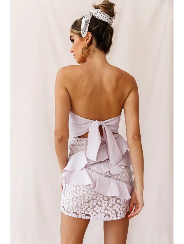 Saints + Secrets Pink Floral Lace Ruffle BowTie Mini Dress M - Image 3