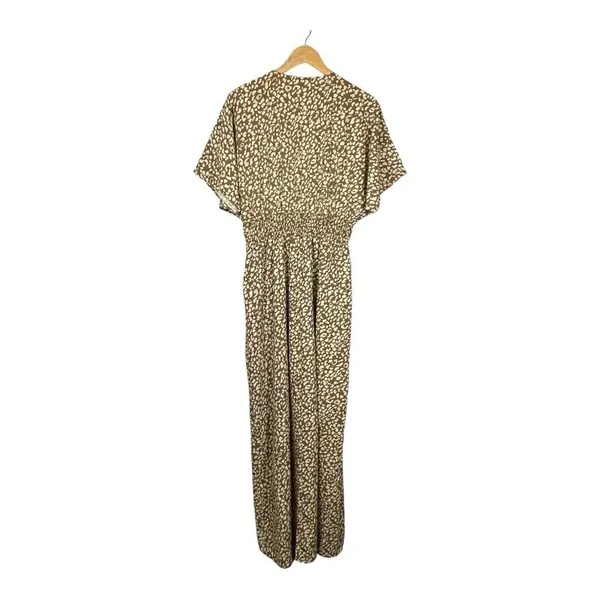 Dress Up‎ Animal Print Maxi Dress Womens Large Brown Pink Smocked Waist V-Neck - Image 4