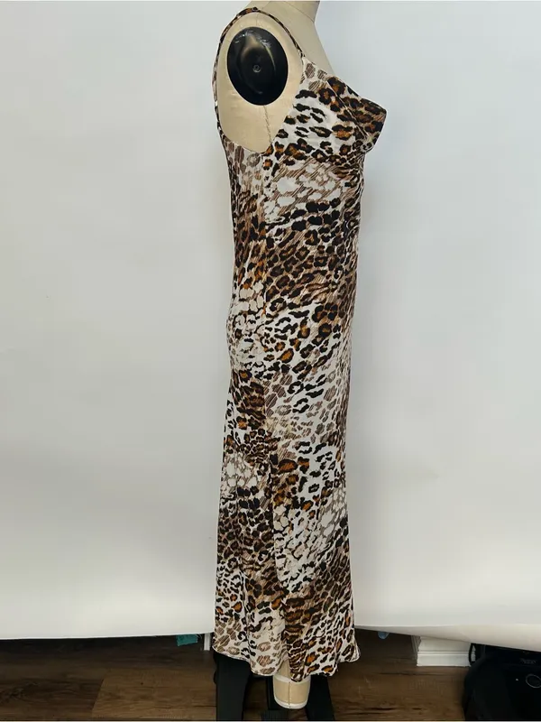 Single Leopard-Print Slip Maxi Dress in Brown and Cream - Image 3