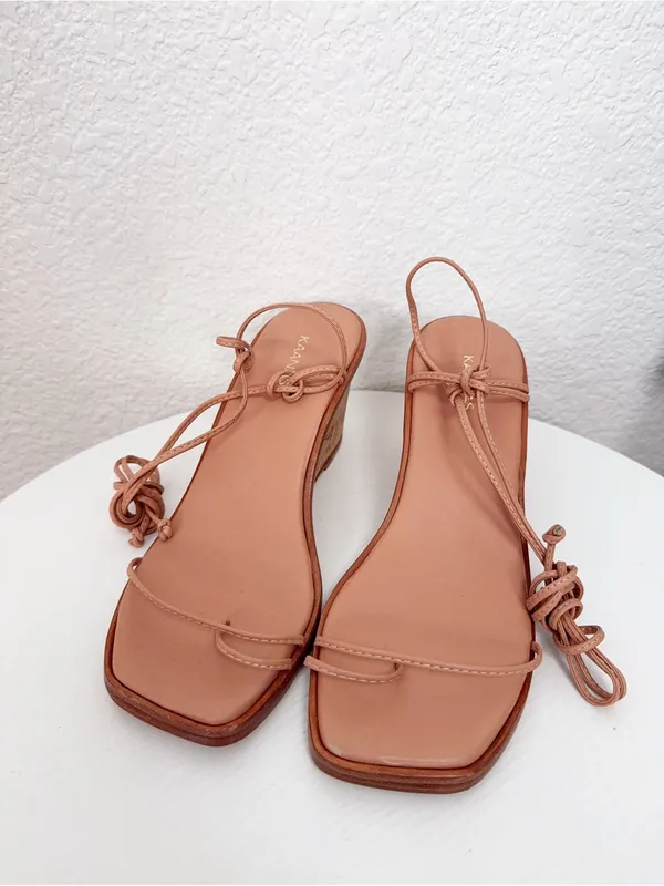 Kaanas Amiata Naked Ankle Wrap Wedge Summer Casual Sandals Peach Size 6 - Image 2