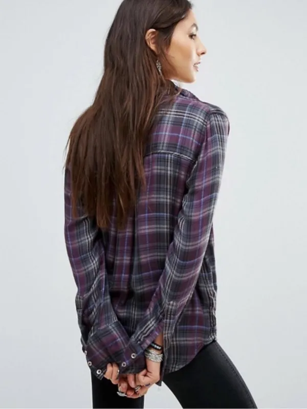 Free People Joplin Plaid Button Down Shirt Size Small - Image 4