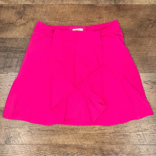 Anthropologie Maeve Ruffle Front Textured Fabric Fuchsia Lined Skirt - Image 2