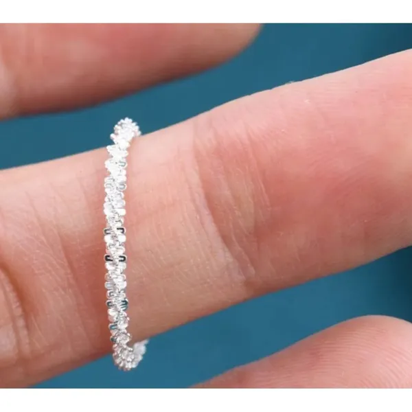 NEW Dainty‎ Diamond Cut White Gold Plated Silver Bendy Ring, Size 5 - Image 5