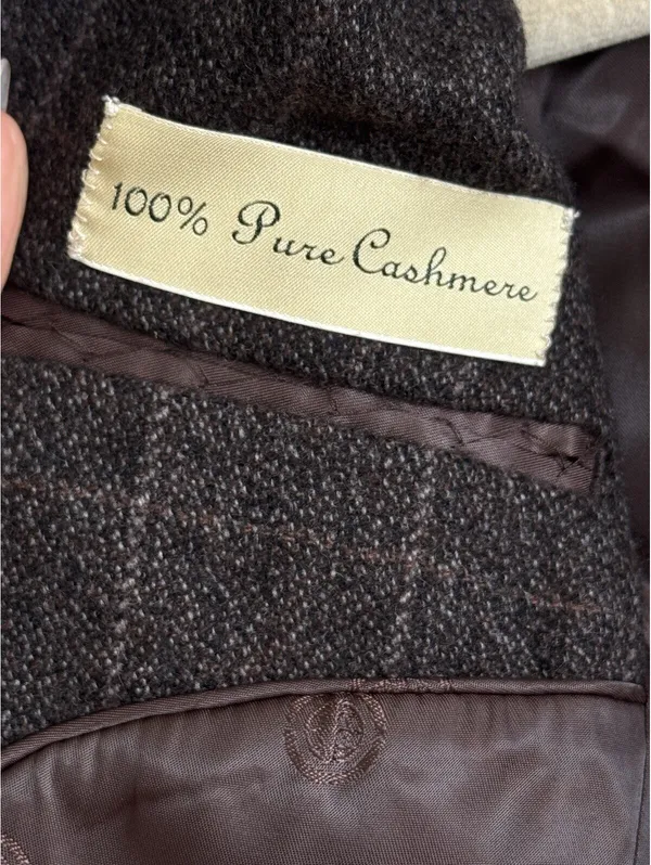 Max Studio Women’s 100% Pure Cashmere Plaid Blazer Jacket Brown Size 0 - Image 3