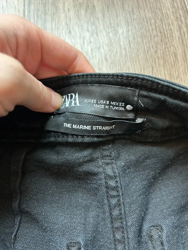 Zara The Marine Straight Wide Leg Raw Hem Jeans in Black Size 0 - Image 9