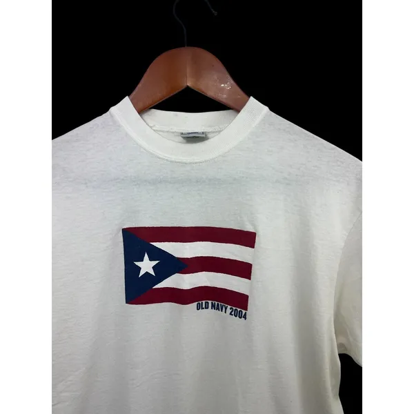 Old Navy Vintage T-Shirt Large White Puerto Rico Flag Small 2004 Cotton - Image 3