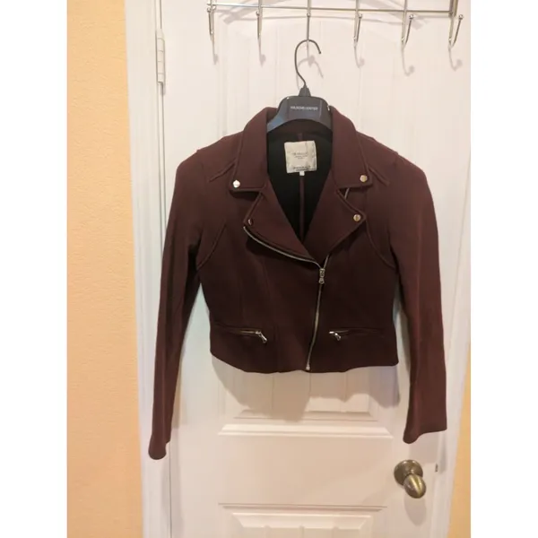 Zara maroon biker jacket cotton Size M - Image 5