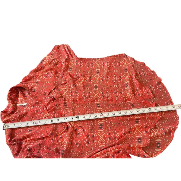 Free People Bright Red/Pink Boho Slouchy Sheer Hi Low Button Up Top S - Image 11