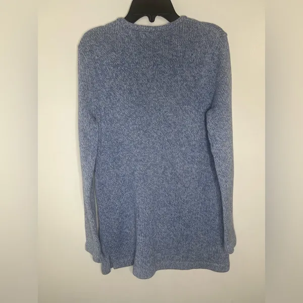 L.L. Bean womens V-Neck crochet Blue Sweater 100% cotton size small - Image 5