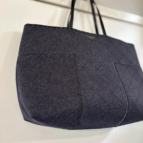 Tory Burch Block T Felt Tote Shoulder Bag Carry On Work Travel Blue Gray Logo - Image 3