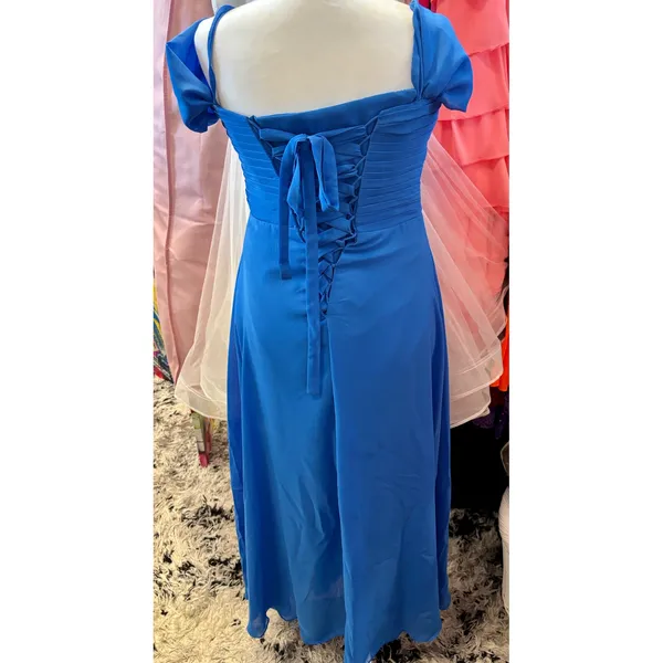 Royal Blue Off Shoulder‎ Prom Dress Lace Up Corset Back Chiffon Gown Size 12 - Image 2