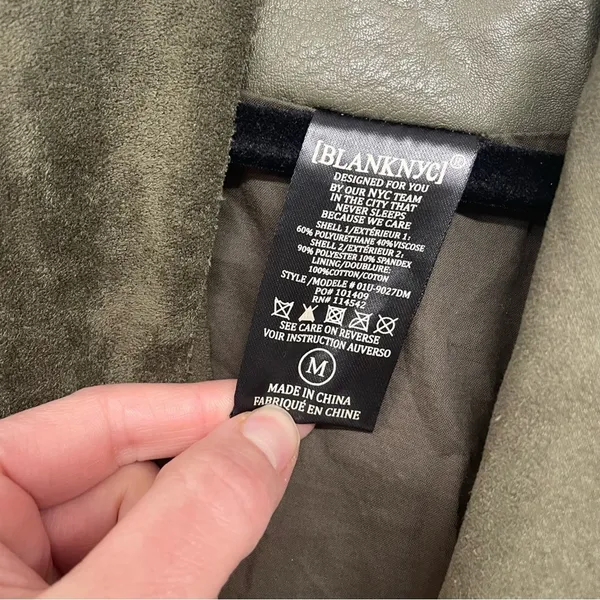Blank NYC Olive Green Faux Suede & Leather Moto Jacket Womens M Fall Casual - Image 4