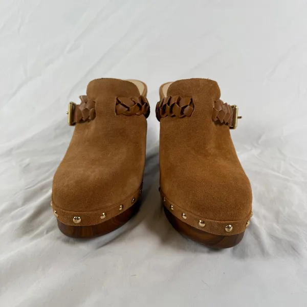 Vince Camuto Crashell Tan Suede Platform Clogs Braided Buckle Mules Studded 9.5 - Image 2
