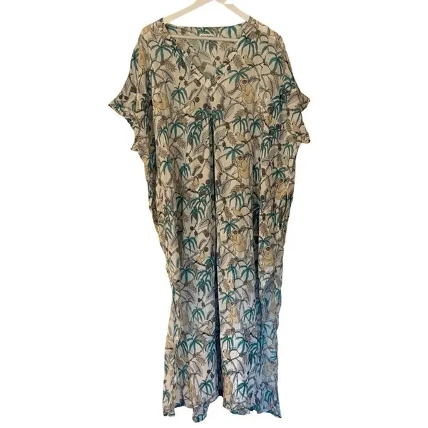 Roller rabbit Goan Forrest Jungle Print Kaftan dress coverup M/L - Image 3