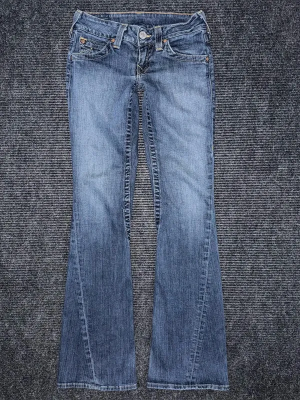 RARE Vintage True Religion Low Rise Twisted Flare Jeans 26 x 33 Flap Pockets y2k - Image 2