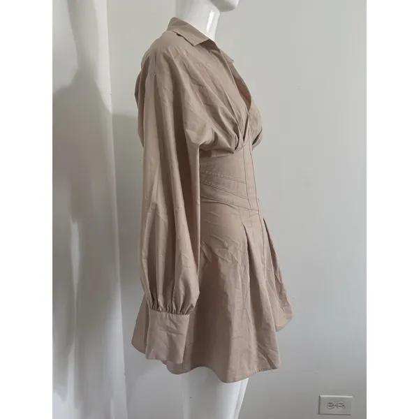 Bershka Tan Corset Mini Dress Women’s S Long Sleeve Open Back Lace-Up - Image 5