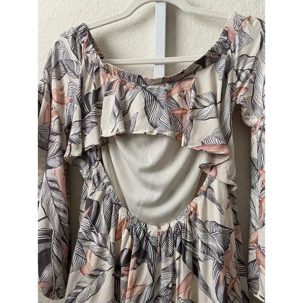 Lulus Off The Shoulder Tropical Leaf‎ Print Mini Dress Women's Size S - Image 4