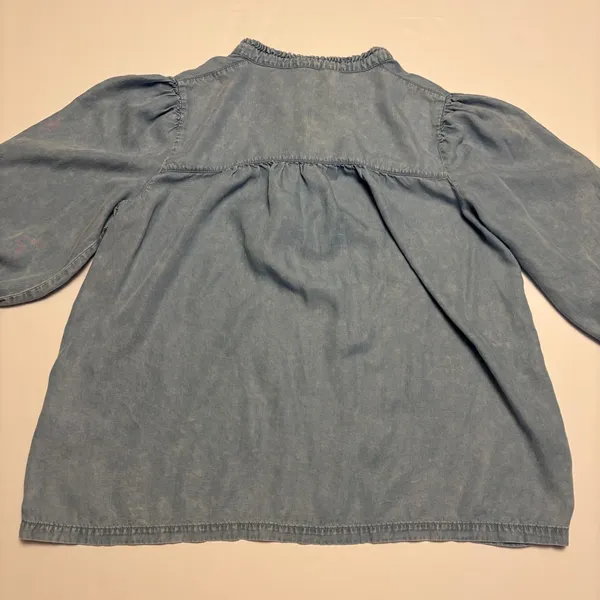 Jane + Delancey Henley Top Womens Small Blue Ruffle Puff Sleeve Chambray Style - Image 3