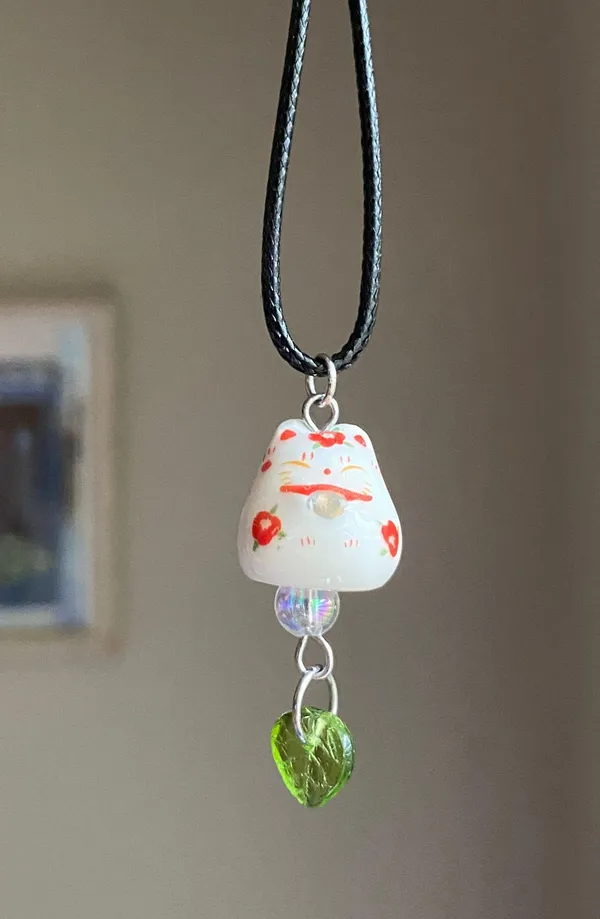 Handmade ceramic cute manekineko cat boho retro vintage necklace😽 - Image 3