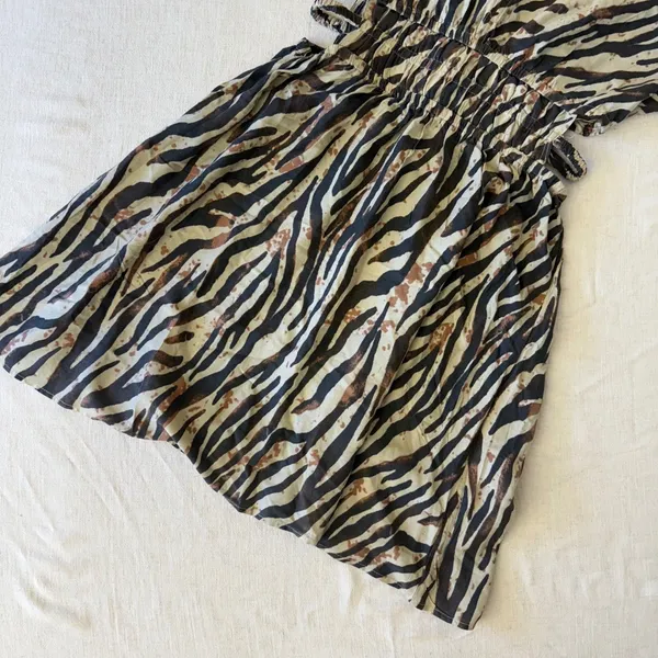 Speed Limit MPH Animal Print Smocked‎ Mini Dress Womens Small Puff Sleeve - Image 11