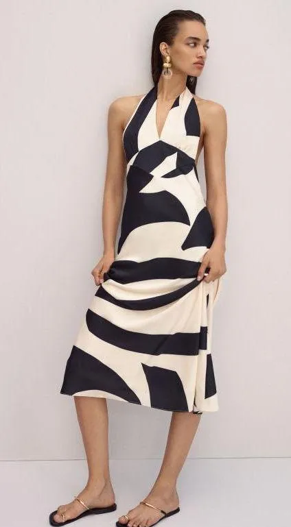 Revolve Anthropologie Bardot Black White Citron Halter Midi Bodycon Dress - Image 4