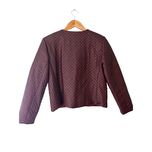 Talbots Petite Quilted Faux Leather Jacket 8P Burgundy Gold Crest Buttons - Image 5