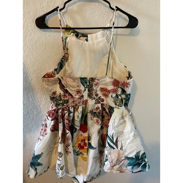 Anthropologie Dahlia Cameo Asymmetrical Peplum Coquette Floral Top Size L - Image 3