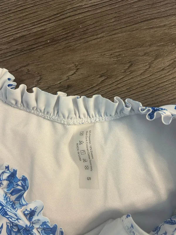 Blue/White Toile Floral Print Bikini Set Blue - Image 2