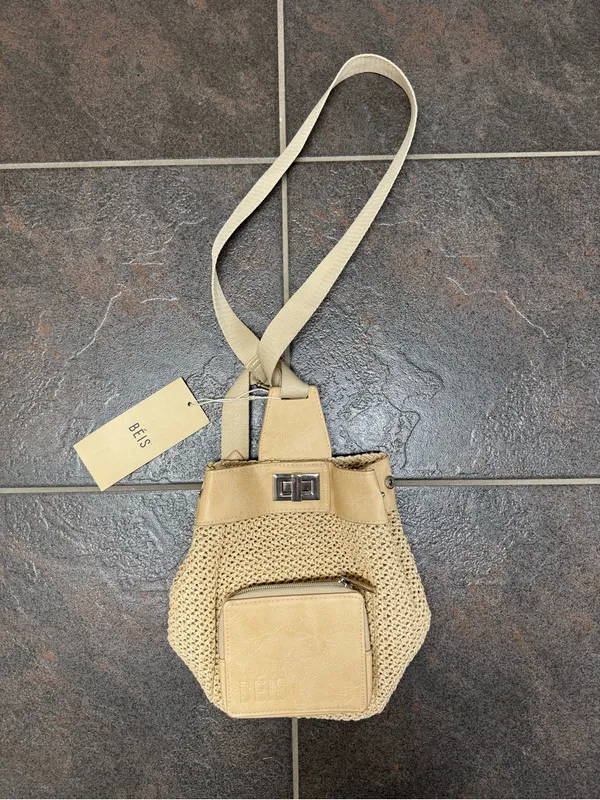 BEIS The Naturals Sling Rattan Woven Crossbody Bag Purse Beige NEW NWT Sold Out - Image 11
