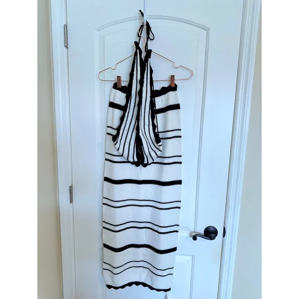 Commense Knit Maxi Skirt Set Women Small Black White New Striped‎ Resortwear - Image 2