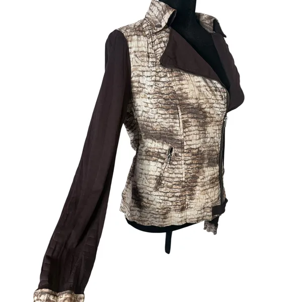 Alberto Makali Moto‎ Biker Jacket Size S Brown Brick Zip Crinkled Statement - Image 7