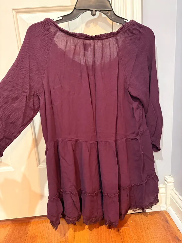 Aerie Flowy Long Sleeve V-Neck Marled Maroon Oversized Top Women’s S - Image 2