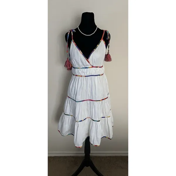 Antonio Melani Keri Tiered Dress White Cotton Rainbow Trim Size 8 Women’s - Image 2