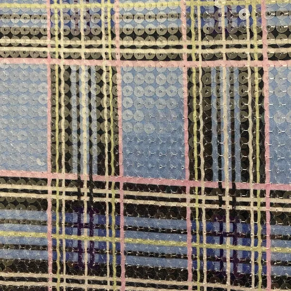 Motel Weaver Womens Mini Skirt L Large Blue Plaid Allover Sequins Waist 32” 34” - Image 2