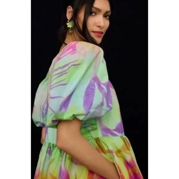 NWT!! Anthropologie Plenty by TRACY REESE Tie Dye Puff Sleeve Dress X-Small - Image 4