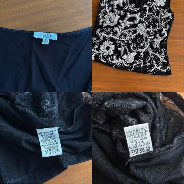 90s Vintage Cache Top Large Black White Beaded Sequin Floral Y2K Glam Whimsygoth - Image 5