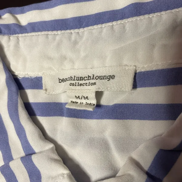 beachlunchlounge Men's Blue and White Striped Sleeveless Shirt - Image 2